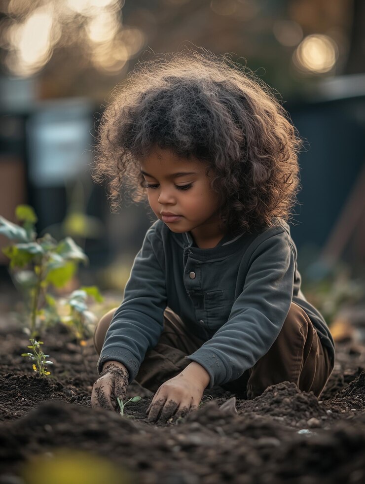 Elizabeth as a child planting